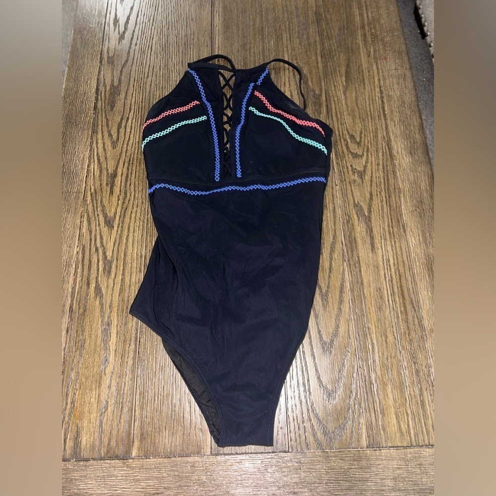 😍Black Swimsuit with Colorful Trim size 12